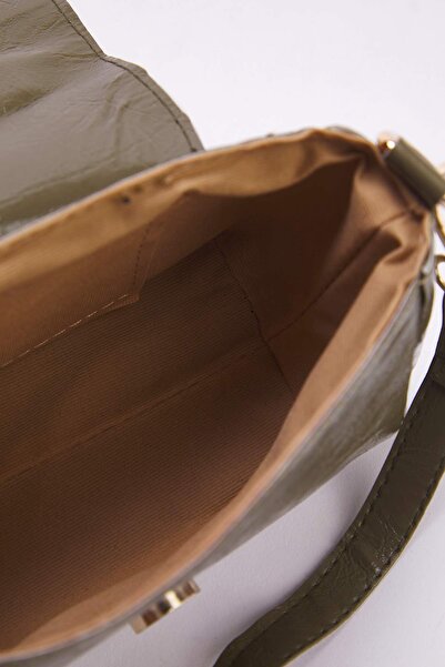 TRENDYOL SHOES Dark Oil Green Women's Metal Accessory Detailed Mini Hand and Shoulder Women's City Bag Takaw26Oc00000