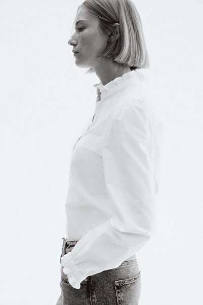 H&M Frill-trimmed Oxford blouse