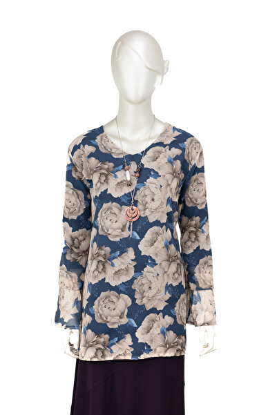 Oppland Жіноча класична шифонова блуза для мам з віскозної тканини з квітковим візерунком, коміром, довгими рукавами та підкладкою, повний крій