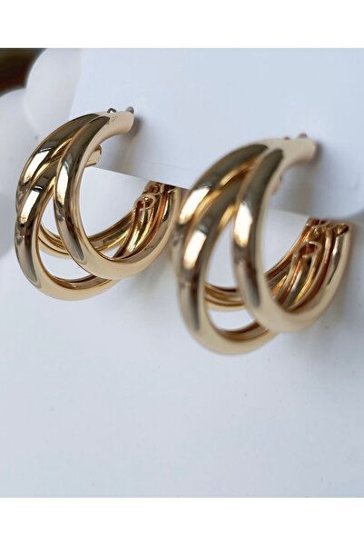 Silya Bijuteri Üç Sıra Bombeli Kapsül Küpe – Altın Renk