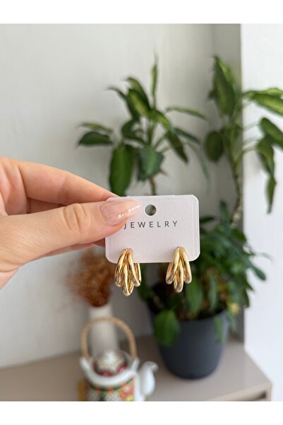 Silya Bijuteri Üç Sıra Bombeli Kapsül Küpe – Altın Renk