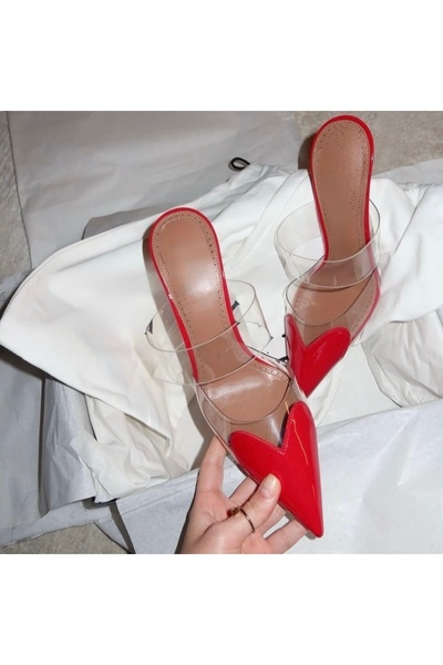 MYVOLANTE Papuci cu toc transparent cu detaliu inimă roșie