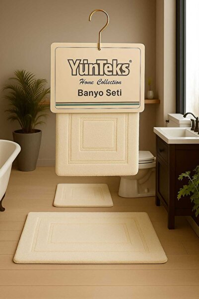 YÜNTEKS Pamuk Tufting 2'li Klozet Takımı , Banyo Seti ,Paspas Seti , Su Emici...