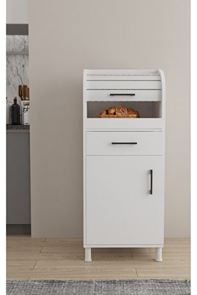 homendra Çekmeceli Ekmeklik Dolabı Beyaz, Çok Amaçlı Mutfak Dolabı, Saklama Dolabı, Kiler Dolabı, Ev Hediyesi