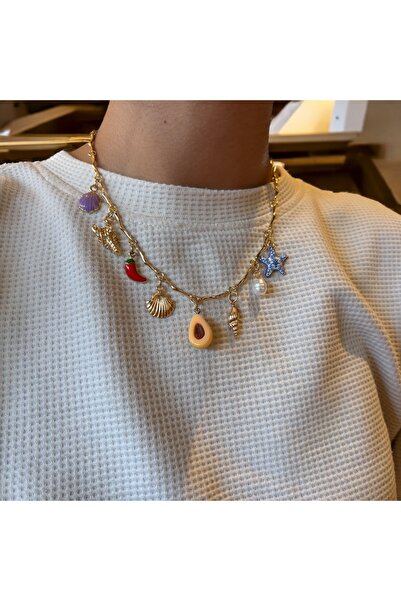 Huit KIRMIZI BİBER DENİZ KABUĞU AVOKADO CHARM KOLYE