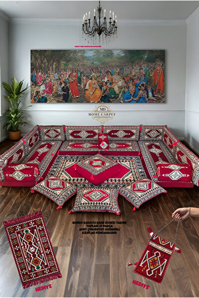 mdhomecarpet Şark Köşesi Kırmızı Takımı %100 Yerli Üretim | Özel Dokuma Kumaş...