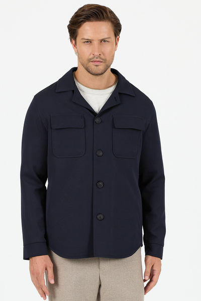 Frappoli Viana Men's Navy Blue Overshirt Lycra Sports Jacket