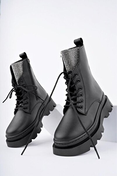 Ramer Siyah Fermuarlı Bağcıklı Lüks Kız Çocuk Botu