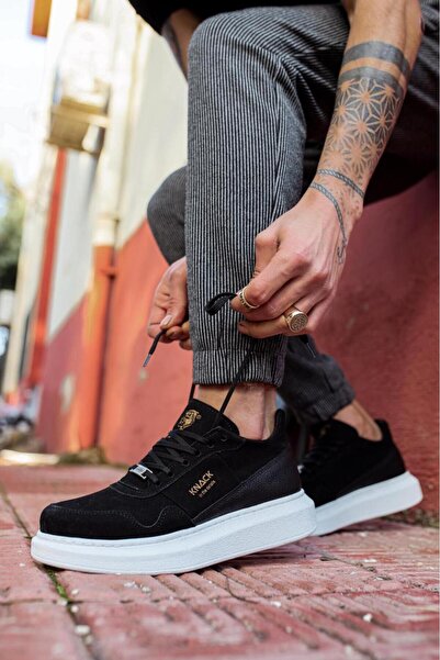 Knack High Sole Daily Suede Shoes 040 Black (White Sole)