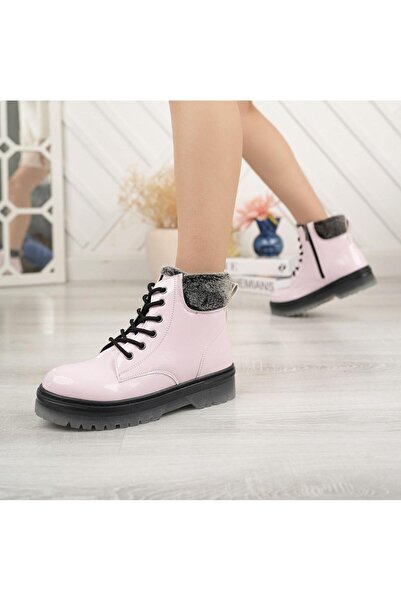 Ramer Pudra Kırışık Rugan Yünlü Fermuarlı Kız Çocuk Botu