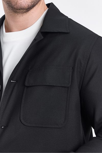 Frappoli Forex Men's Black Lycra Wool Blended Fabric 2-Piece Overshirt Jacket + Jogger Elastic Pants