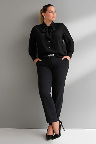 Hanezza Büyük Beden Jesica Kravat Yaka Gömlek