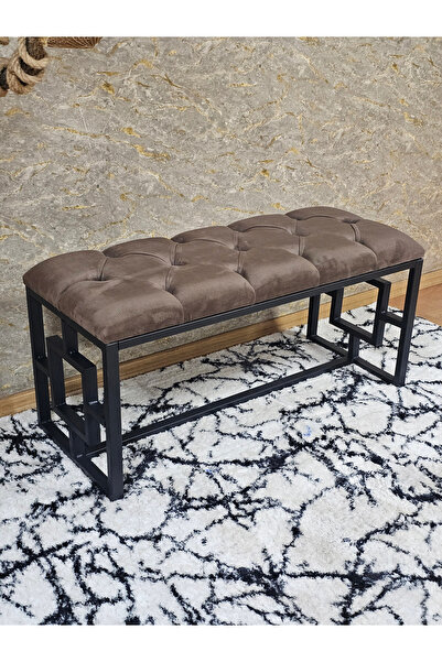 ZAFİR Siyah Boyalı İçi Kareli Diktörtgen 100 cm x 40 cm Oturak Puf - Bench - ...