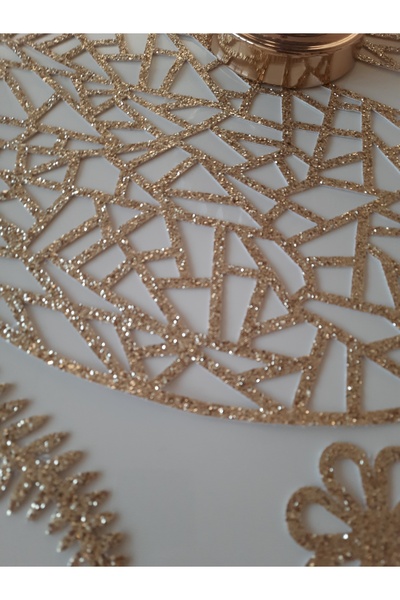SEHARA Gold 1 Adet Orta Sehpa Runnerı (70X33CM)/3 Adet Zigon Örtüsü(33CM)/ışıltılı Suni Deri/4 Parça/