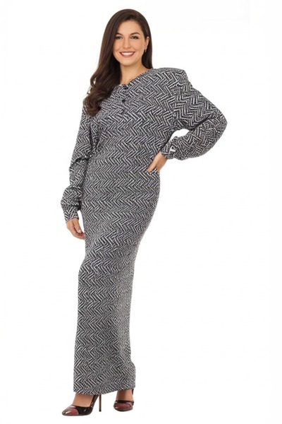 Oppland Kadın Klasik Boydan Anne Elbise Dokuma Viskon Kumaş Baharım Desenli V...