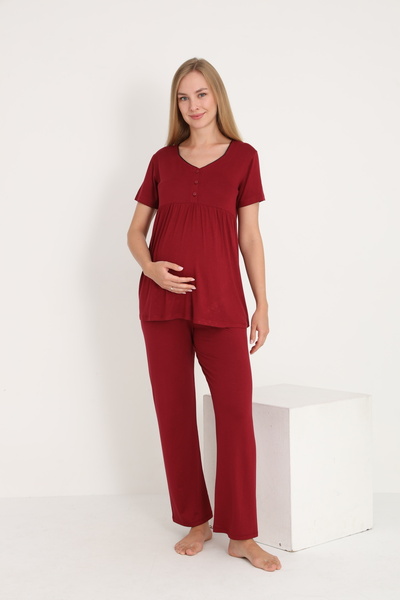 Miss Dünya Lissa 4 Piece Breastfeeding Suitable Pajama Set with Maternity and Maternity Morning Dress