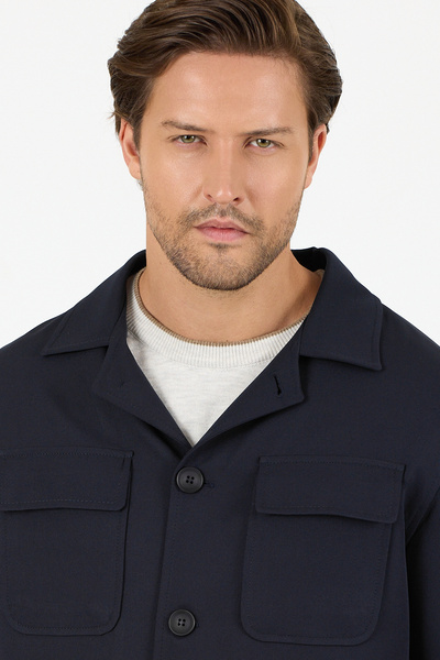 Frappoli Viana Men's Navy Blue Overshirt Lycra Sports Jacket
