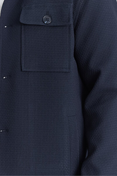 Frappoli Tommas Men's Navy Blue Lycra Flexible Fabric 2-Piece Overshirt Jacket + Jogger Elastic Pants