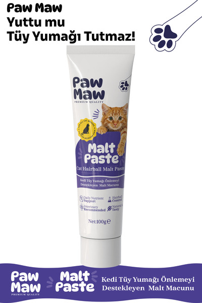 Paw Maw Malt Paste 100 gr Kedi Tüy Yumağı Önlemeyi Destekleyen Malt Macunu