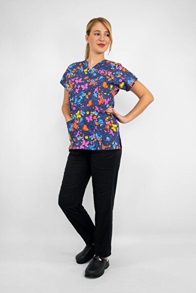 Nur Medikal Giyim مجموعة زي موحد من الليكرا على شكل فراشة للجنسين من ليكرا للأطباء والممرضات