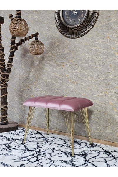 ZAFİR Metal Gold Tel Ayaklı 60 cm Puf Bench - Puf - Bench - Oturak - Mutfak O...
