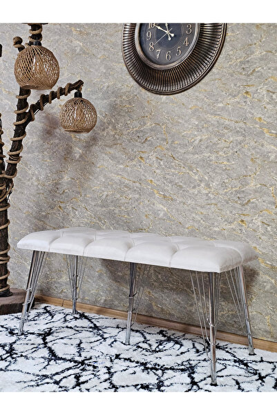 ZAFİR Metal Krom Tel Ayaklı 100 cm Puf Bench - Puf - Bench - Oturak - Mutfak ...