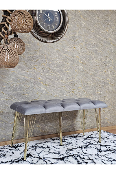 ZAFİR Metal Gold Tel Ayaklı 100 cm Puf Bench - Puf - Bench - Oturak - Mutfak Oturağı - Antre Oturağı