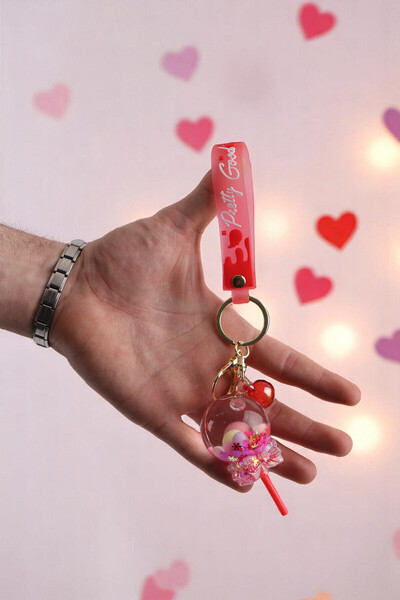 Chunky Frame Oval Simli Pembe Lila Vıp Taşlı Ekstra Figürlü Hediyelik Anahtarlık