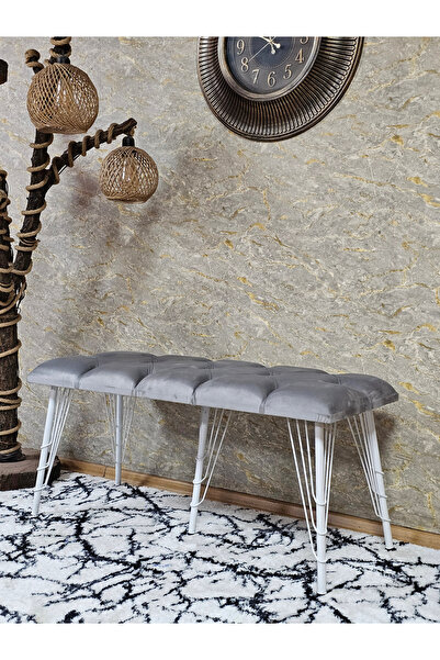 ZAFİR Metal Beyaz Tel Ayaklı 100 cm Puf Bench - Puf - Bench - Oturak - Mutfak...