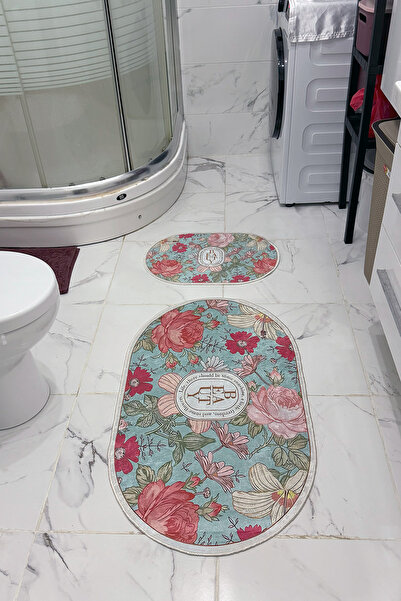 Charmbi Beauty Pattern Eco Bath Mat, Αντιολισθητική βάση, Πλένεται στο πλυντήριο, Ψηφιακή εκτύπωση Σετ 2
