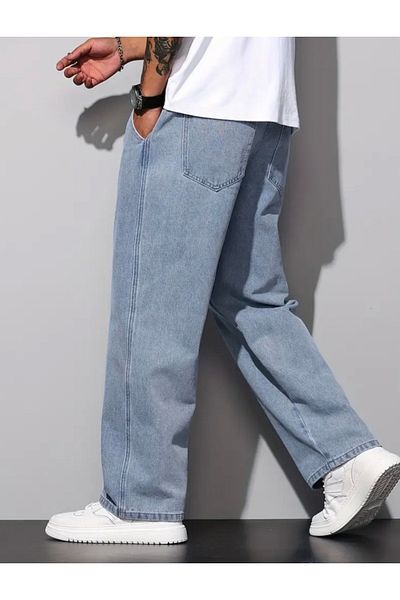 moda camiya Men's Baggy Jans Comfortable Cut Loose Leg Straight and Full Fit 5006 Model with Elastic Waist and Laces
