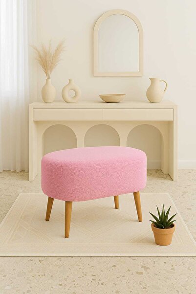 eda hacıoğlu edam bedding group Teddy Oval Puf Bench Ahşap Retro Ayak Dekorat...