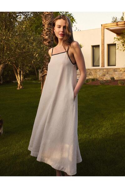 Jimmy Key Stone Loose Halter Neck Linen Dress