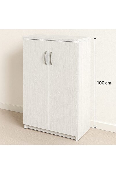 xhomedekor 2 Kapaklı 4 Raflı Beyaz Ayakkabılık 100x60