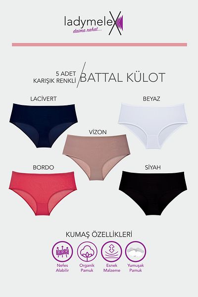 LadyMelex Chiloți pentru femei, chiloți supradimensionați, chiloți cu talie medie înaltă (4XL-5XL-6XL) 5 buc, culori închise