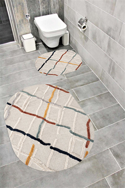 Bordo Halı مجموعة سجادة حمام مزخرفة ماصة للماء وناعمة وغير قابلة للانزلاق ومم...