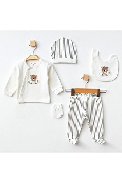 Aziz Bebe 5340 Model Baby Boy Ecru 5-Piece Hospital Discharge Set