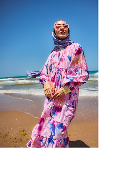 LOCCO Women's Mixed Pattern Dress Fuchsia