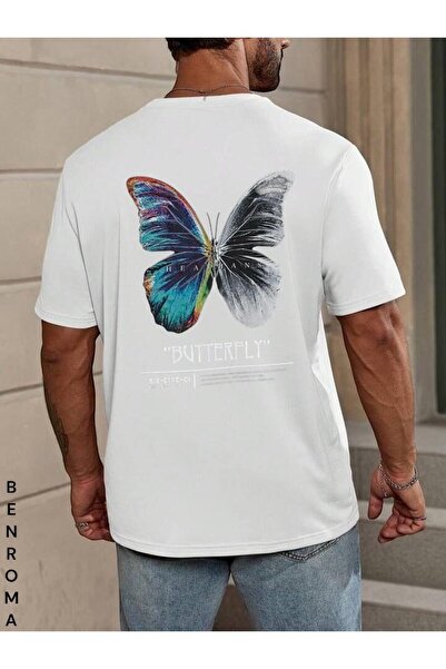 E-ROMA Tricou unisex imprimat pe spate supradimensionat