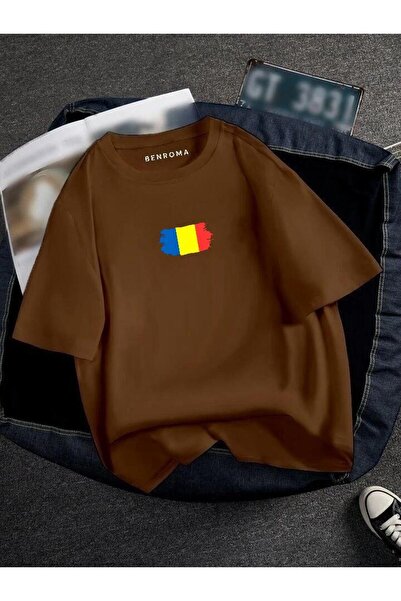 E-ROMA Tricou unisex imprimat cu steagul Rumâniei supradimensionat