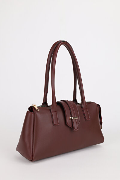 NOTHING Women's Gold Accessory Detailed Burgundy Hand and Shoulder Baguette Bag Raya