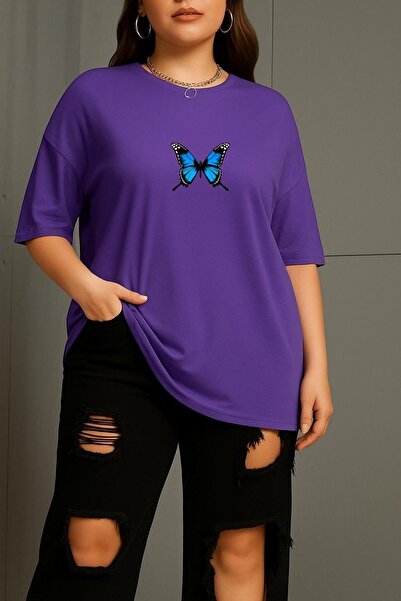 BENROMA Büyük Beden Kelebek Baskılı Unisex Tişört