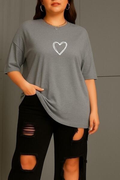 BENROMA Μπλουζάκι Unisex με στάμπα καρδιάς Plus Size