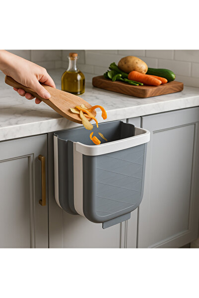 Vovikon Folding Gray 6 Liter under Counter Trash Can with Hanger Practical Cook Trash Can