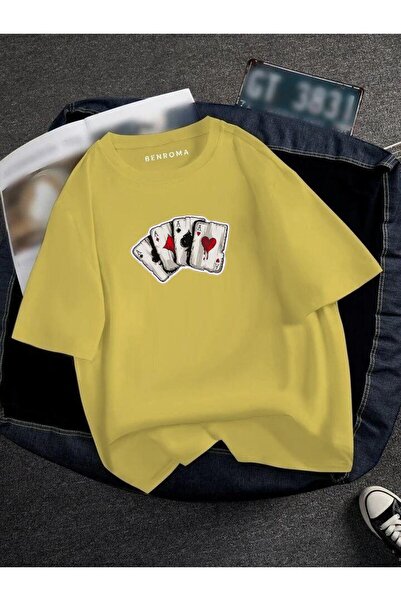 BENROMA Tricou unisex imprimat cu cărți de joc supradimensionate