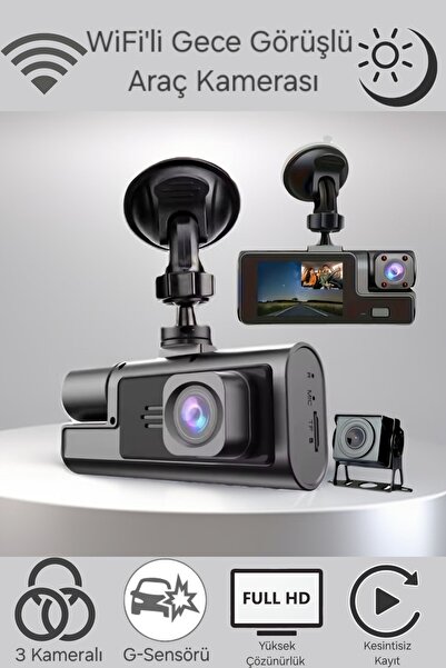 POSCAM SUPER HD ÜÇ KAMERALI GECE GÖRÜŞLÜ WİFİ ARAÇ KAMERASI