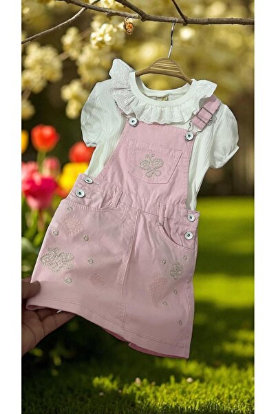 BİLGEN Style Girl's Jile Dress Baby Collar Embroidered 2 Piece Set