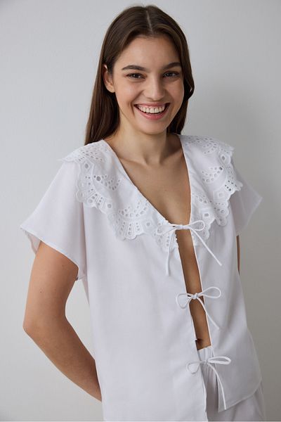 Penti Optical White Alia Ruched V Neck Short Sleeve Pajama Set