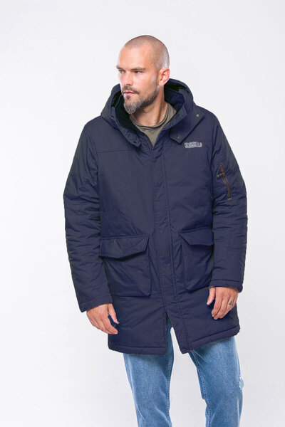 Kevin K235 Men's Navy Blue Hooded Parka