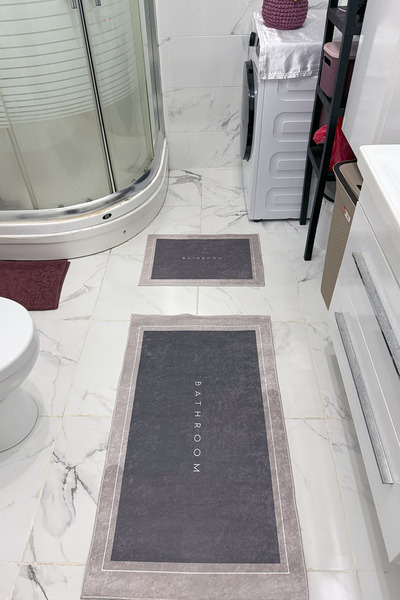 Charmbi Bathroom Patterned Eco Bath Mat, Non-Slip Base, Machine Washable, Digital Printing Set of 2